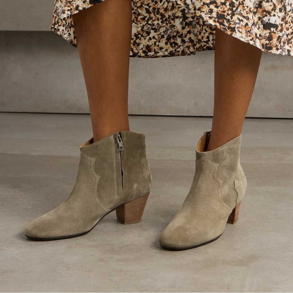 Tan Isabel Marant Ankle Boots with Suede Finish and Slip-On Design